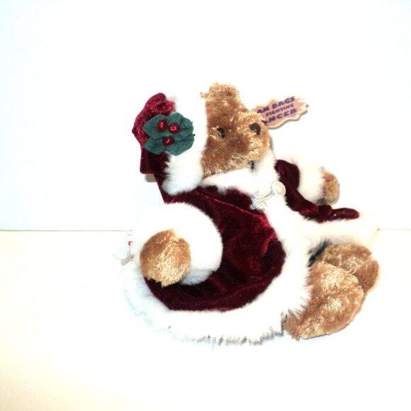 Christmas Bear Plush by Plushland Bean Bags for Fighting Cancer Holiday Vtg 8" L - Picture 4 of 7